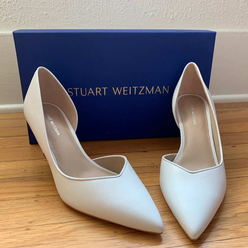 Stuart Weitzman Ave 75 White D’Orsay Pump